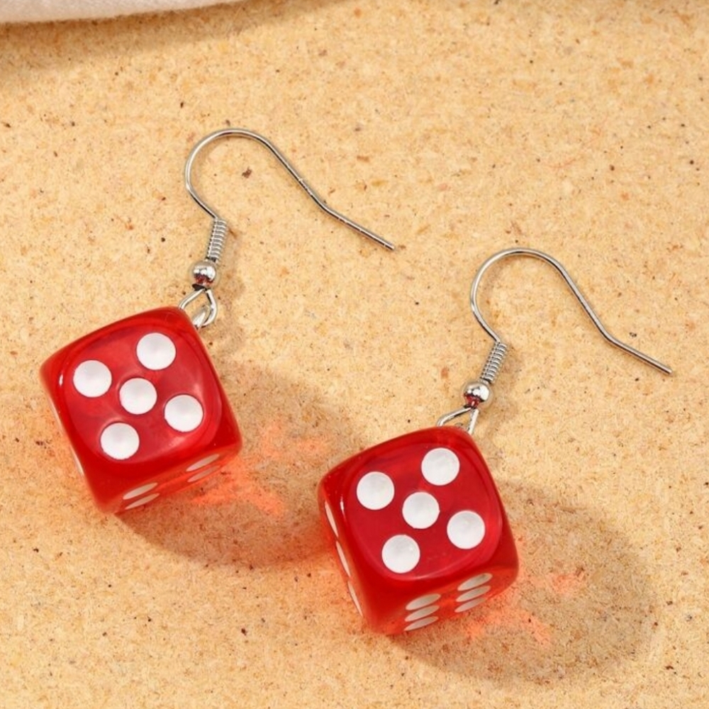 NWT! Y2K Red Dice Drop Earrings NEW